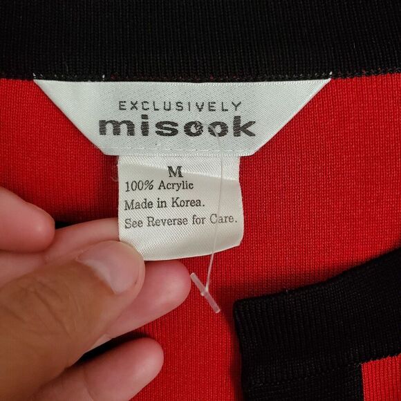 NWOT Misook Exclusively Women's Red Round Neck Long Sleeve Knit Open Cardigan M - Picture 4 of 8